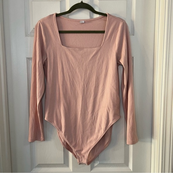 Old Navy Ribbed Pink Square Neck Bodysuit - Picture 5 of 5